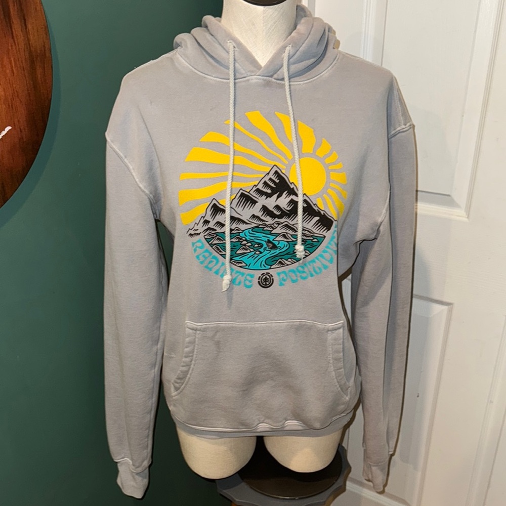 Men’s Element Gray Graphic Hoodie. "Radiate‎ Positivity". Size Small